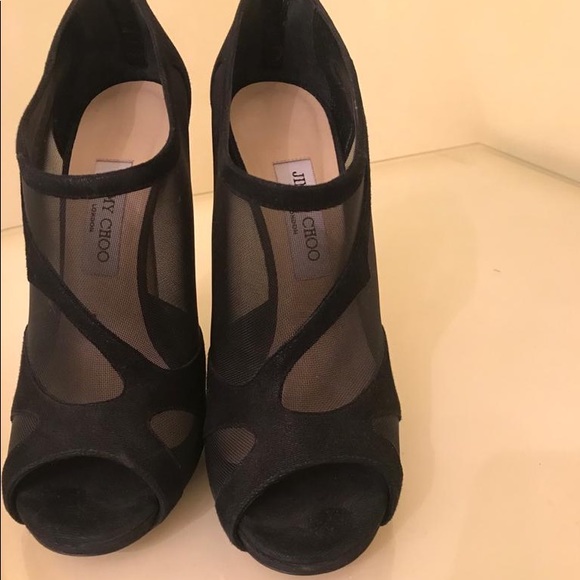 Jimmy Choo Black Mesh&Suede Marble PeepToe Booties - Picture 4 of 4